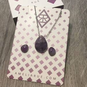 CLEARANCE Amelia Rue Genuine Amethyst Silver Necklace & Earrings